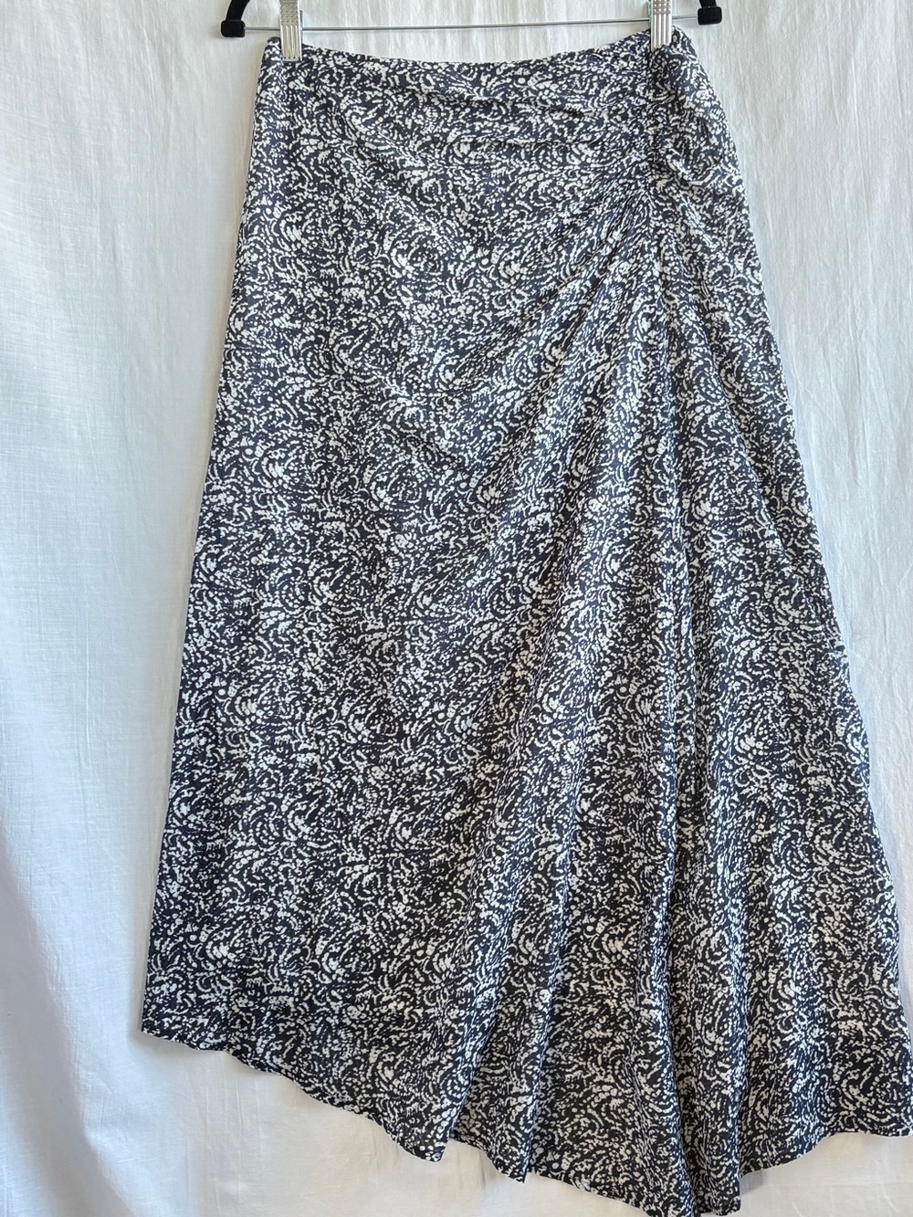 Madewell Blue and White Ruched Printed Asymmetrical MIDI Skirt